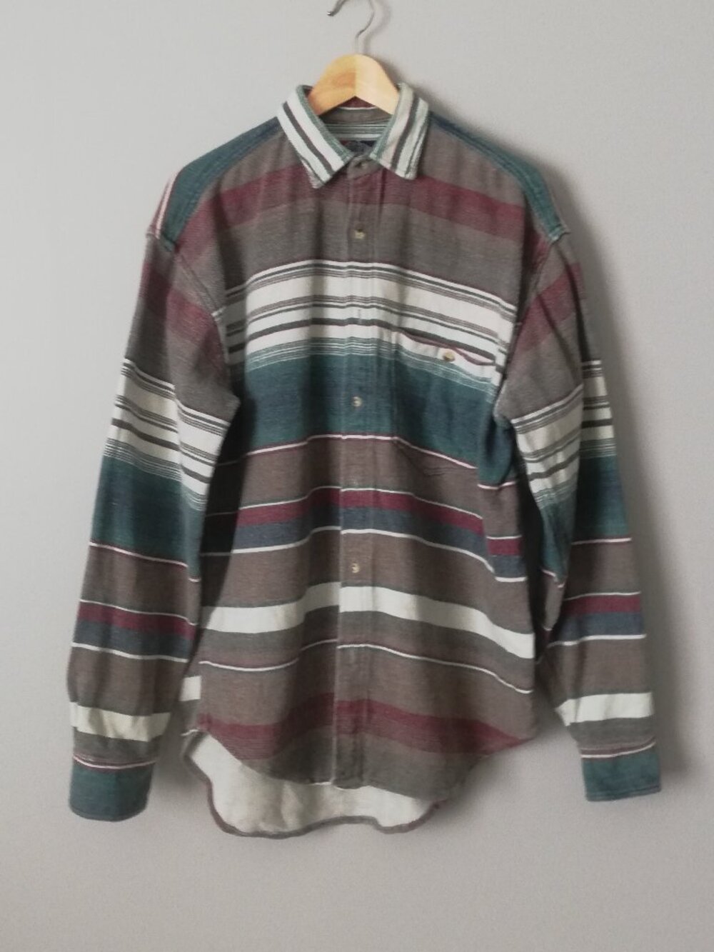 90s South Central Striped Flannel Shirt - Earthy Grunge Overshirt - Men's Med